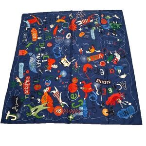 Hermes Paris Carre 90 Silk Scarf "Les Confessions" Zorica Drago Flavia Blue Rare